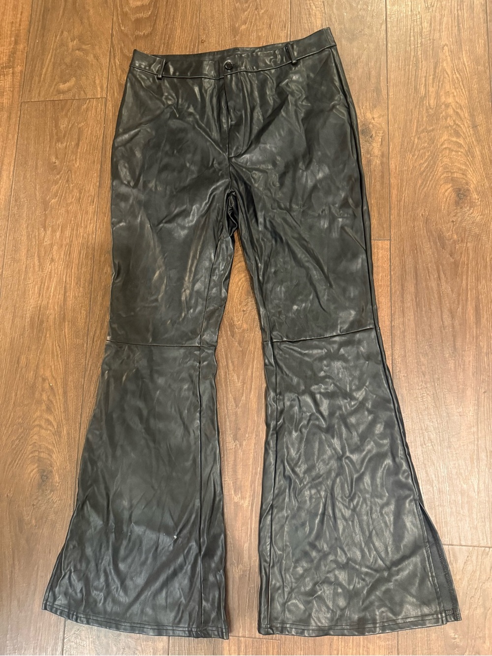 SHEIN -Black Women’s Faux Leather Flared Jeans